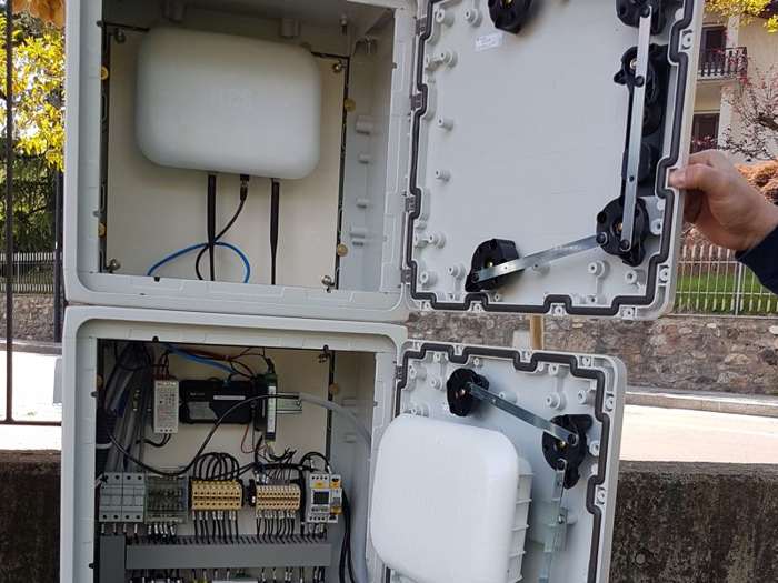 A street cabinet open, showing the iLCS enclosures