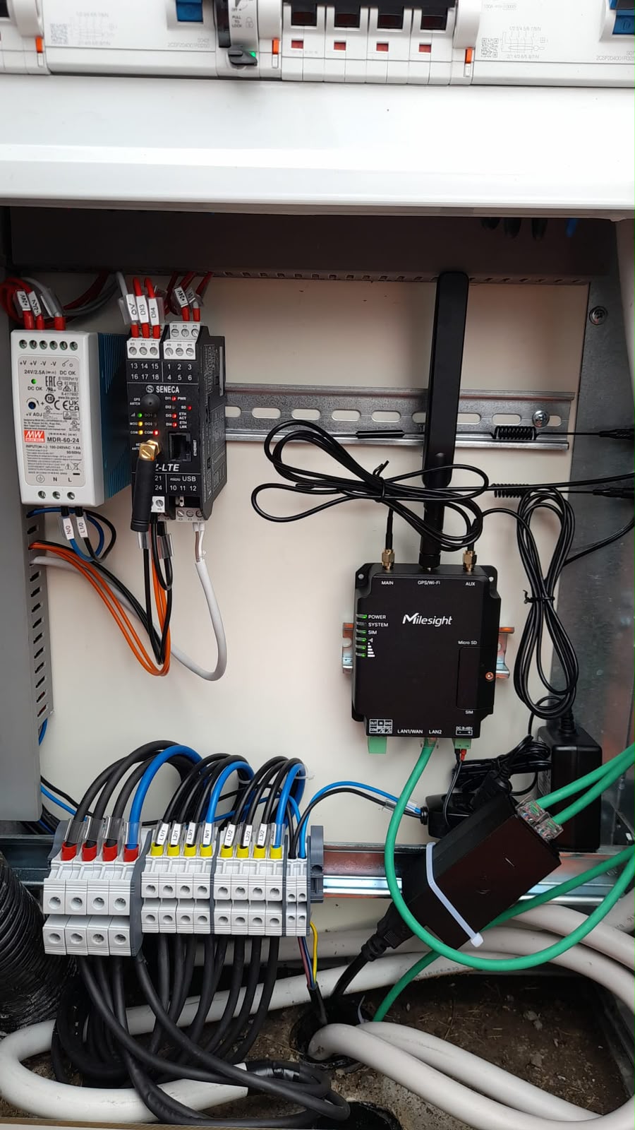 Control and communication equipment wired inside an electrical cabinet