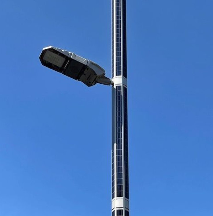 A solar pole with its photovoltaic column and luminaire, off the grid